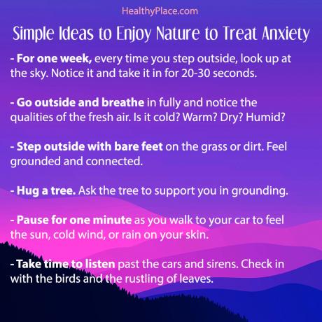 Delbar affisch för "7 snabba sätt att använda naturen för att behandla ångest" -posten på HealthyPlace