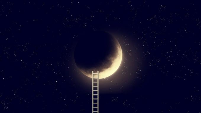 Natthimlen med månen och stegstegen. Delar av denna bild från NASA