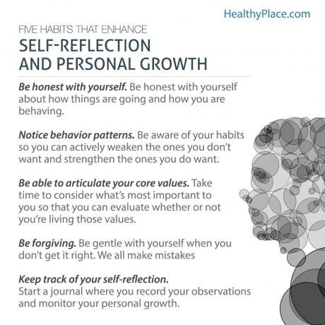 Affisch som ger fem tips om självreflektion för att uppnå personlig tillväxt.
